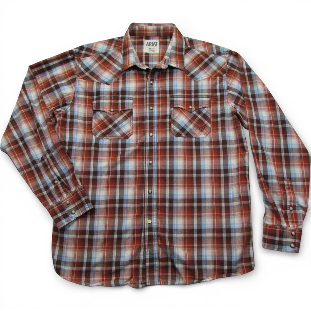 Ariat Shirt Mens XL Plaid Pearl Snap Western Cowboy Retro Fit Long Sleeve